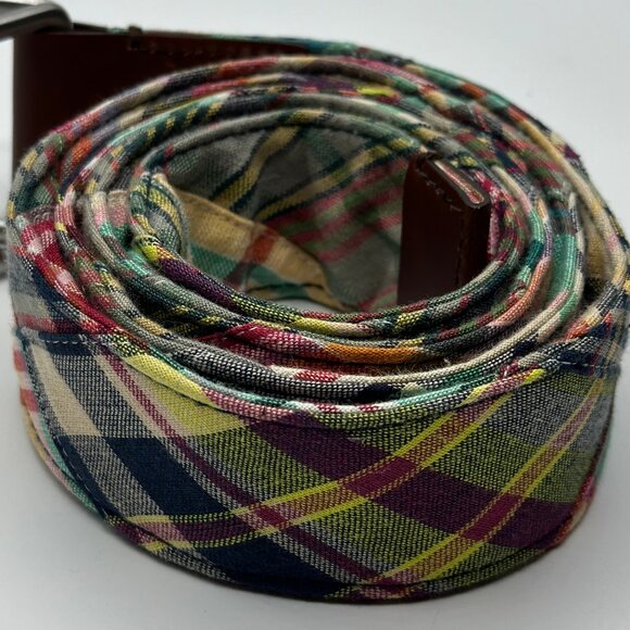 Brooks Brothers "346" Men's Plaid Cotton Belt Leather and D Ring Buckle Large - Picture 3 of 10